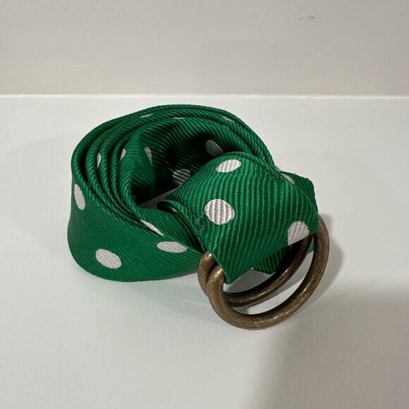 J Crew Women's Green White Polka Dot Silk D-Ring Buckle Belt Size Medium / Large - Picture 4 of 7